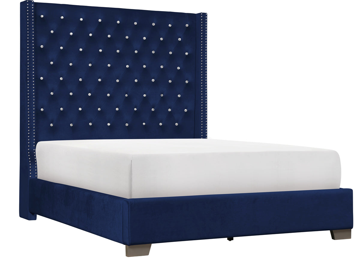 Franco Blue Velvet King Upholstered Bed SH228