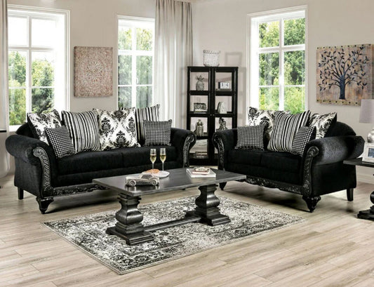 Black Fabric Sofa and Loveseat 6300