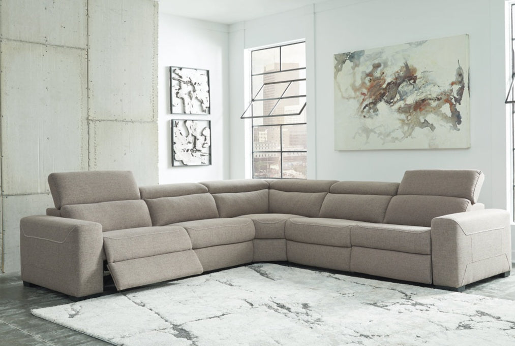 Mabton 5pc Grey Power Reclining Sectional 77005