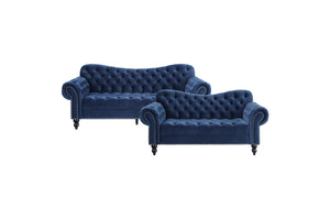 Rosalie Blue Velvet Sofa and Loveseat 9330