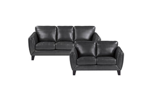Spivey Dark Gray Leather Sofa and Loveseat 9460