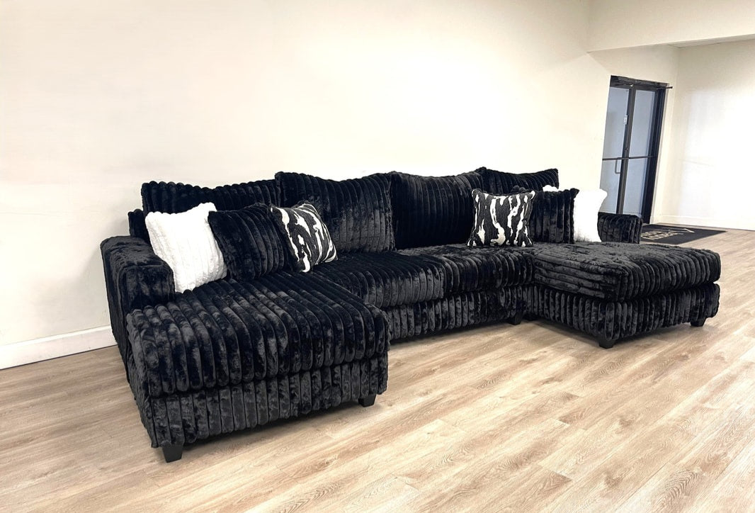 Black Velvet Double Chaise Sectional 9700