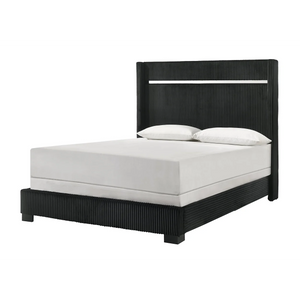 Gennro Black Corduroy Upholstered Panel Bedroom Set B9295