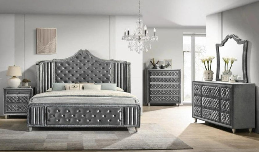 Elizabeth Grey Velvet Bedroom Set