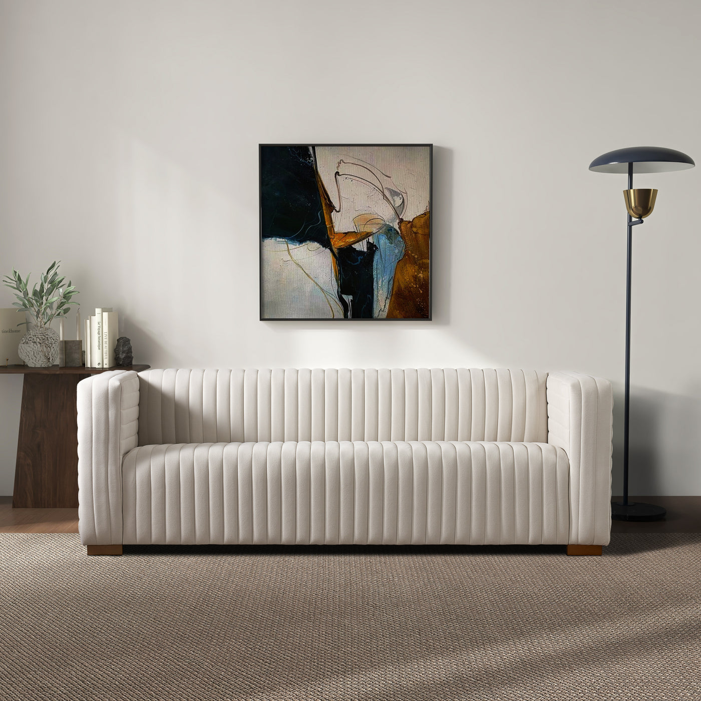 Elara Cream Velvet 91" Sofa