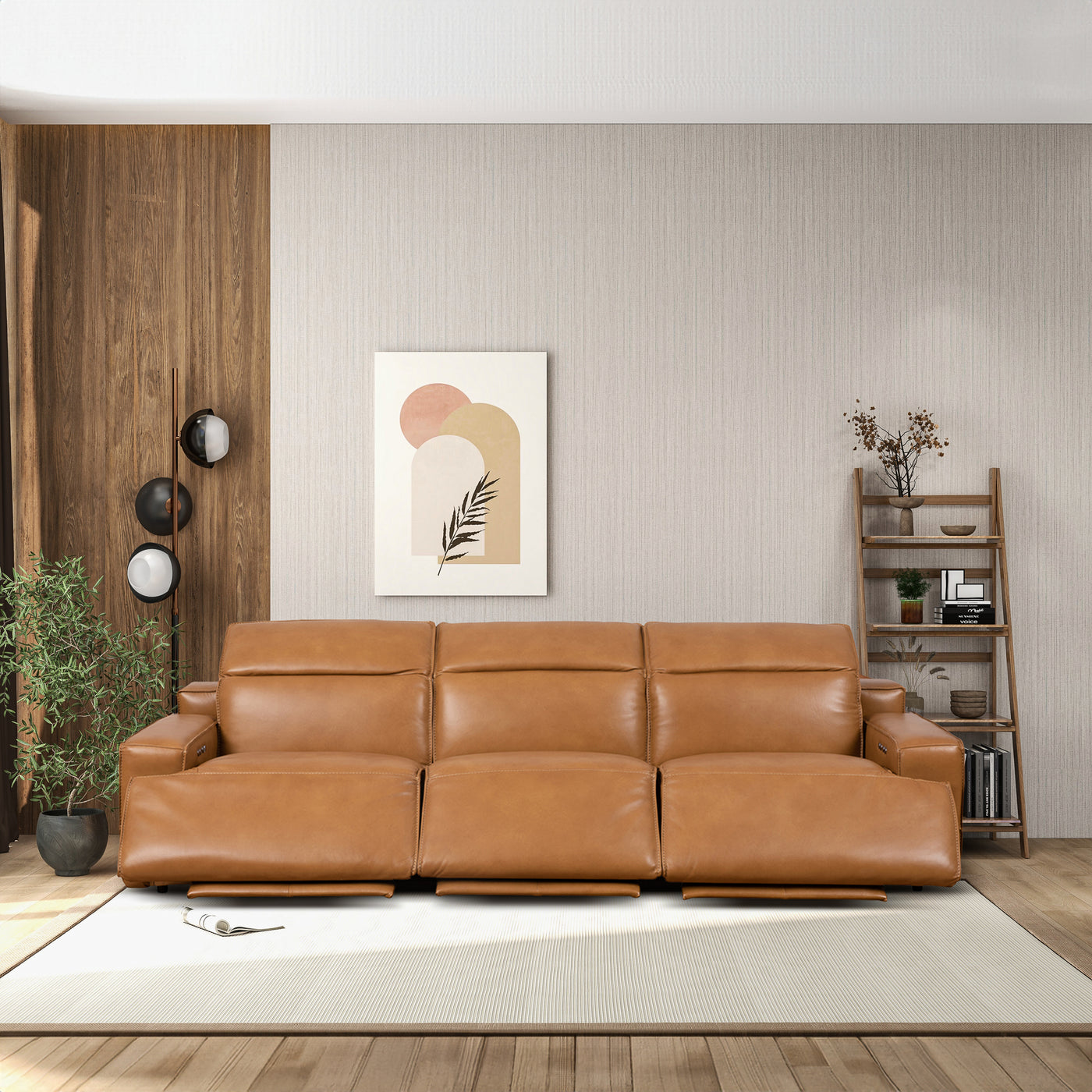 Urbana 120" Triple POWER Recliner Sofa - Tan Leather