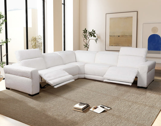 Yohan White Boucle POWER Reclining Sectional