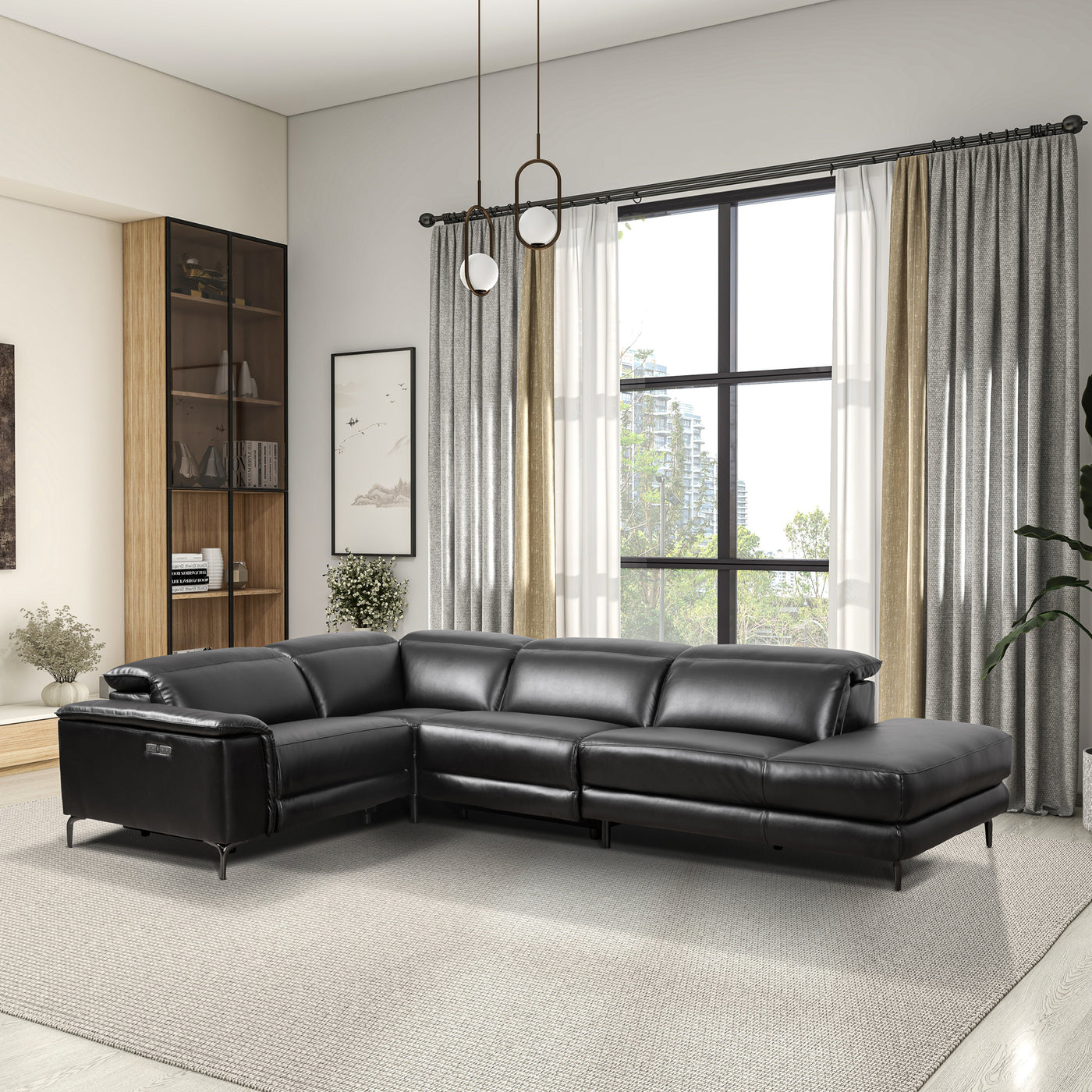 Zander Black PU Reclining POWER Sectional Sofa