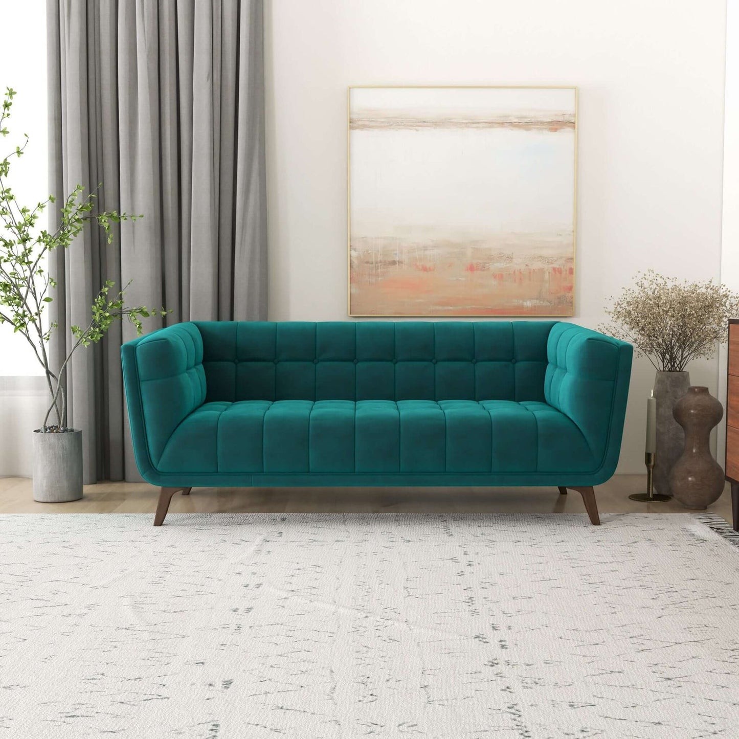 Addison 78" Teal Velvet Modern Sofa