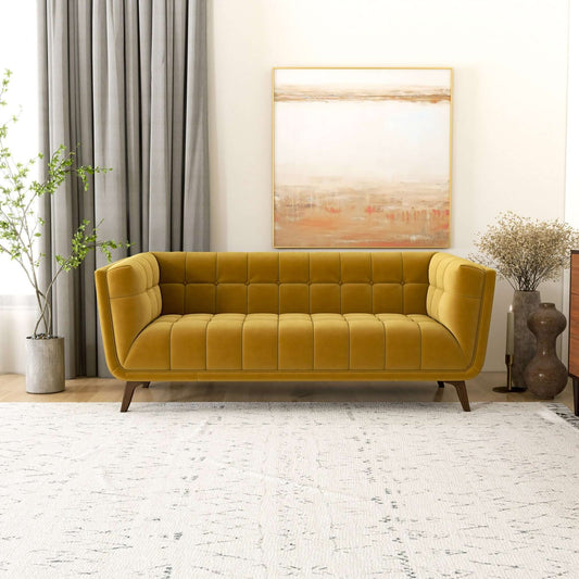 Addison 86" Dark Yellow Velvet Modern Sofa