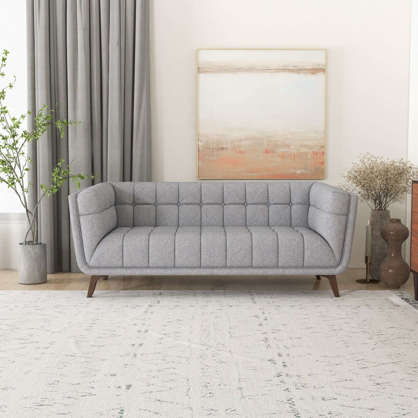 Addison 86" Light Grey Linen Modern  Sofa