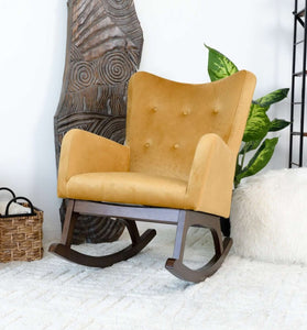Alistair Yellow Velvet Solid Wood Rocking Chair