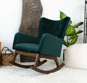 Alistair Green Velvet Solid Wood Rocking Chair