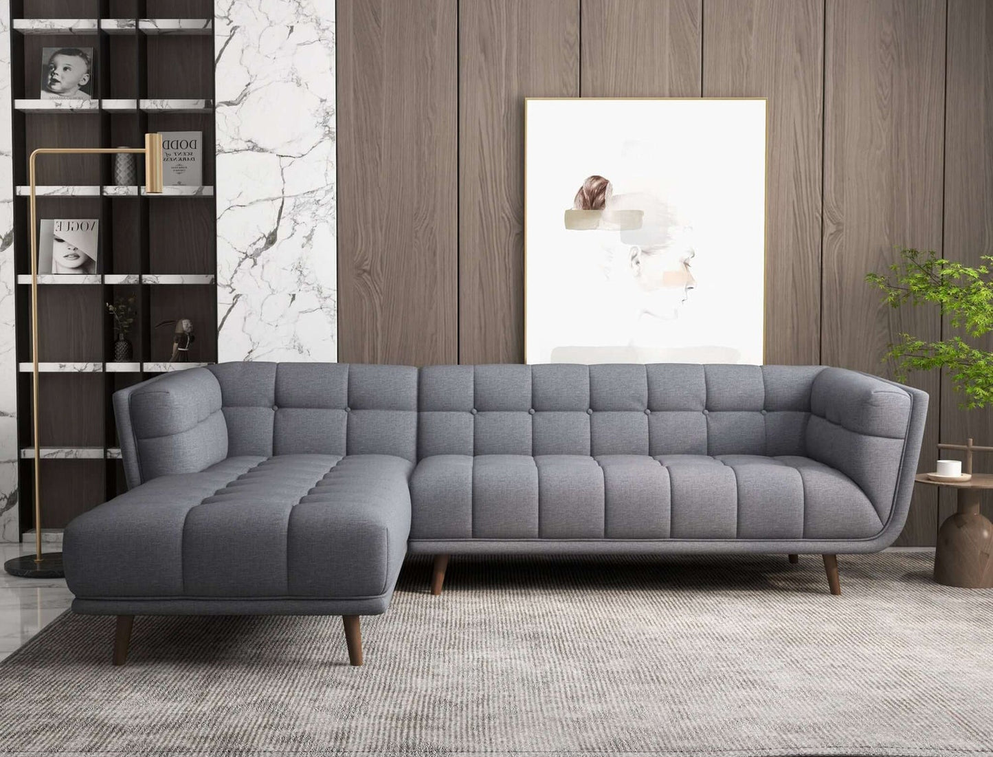 Addison 103" Grey Linen L Shape Tufted Sectional