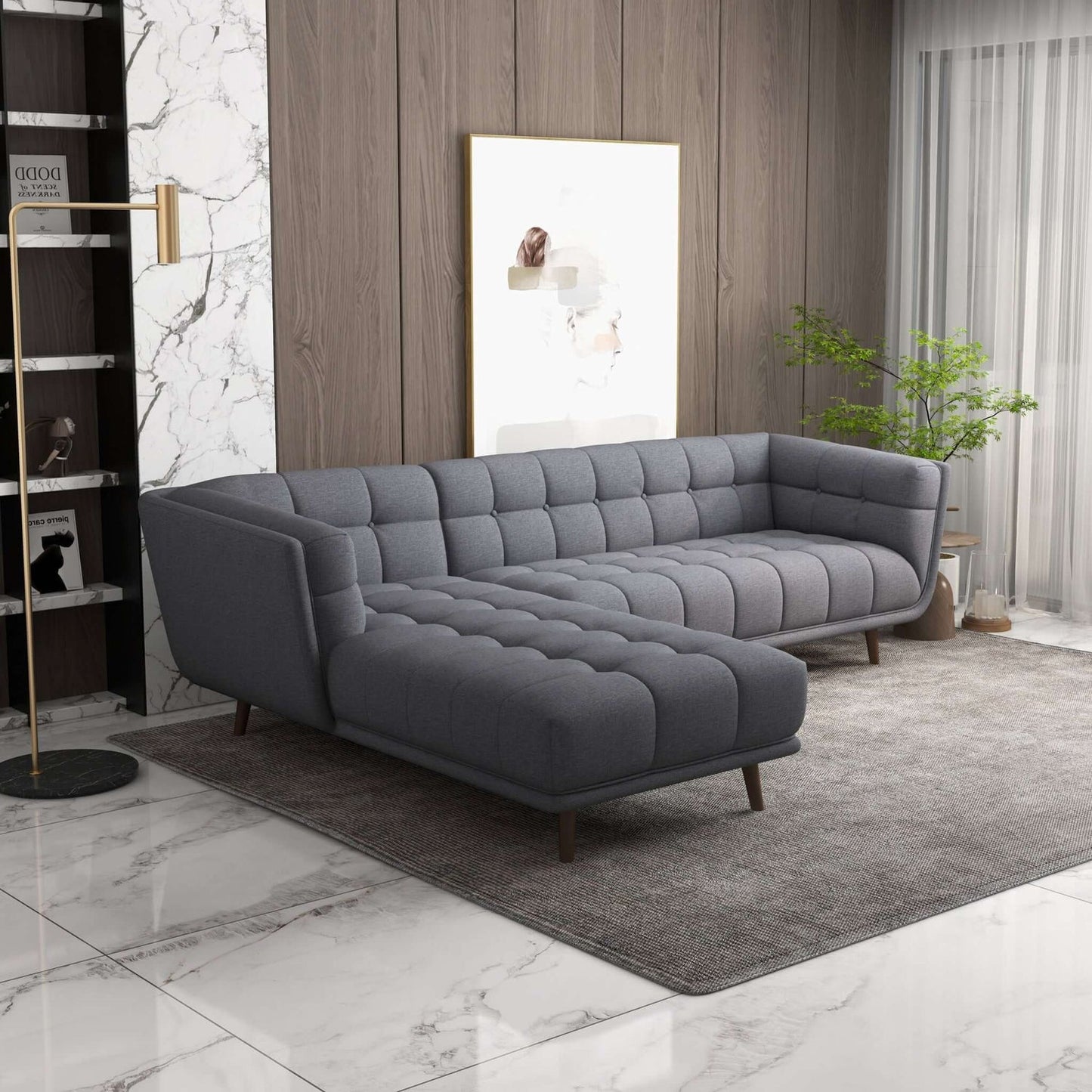 Addison 103" Grey Linen L Shape Tufted Sectional