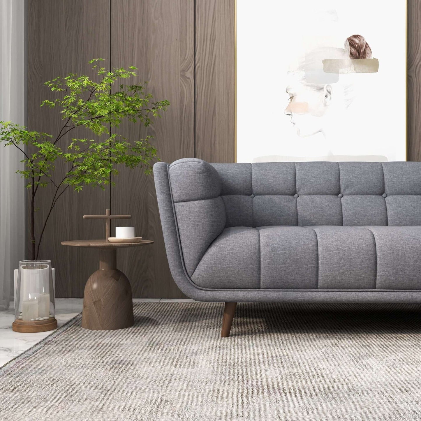 Addison 103" Grey Linen L Shape Tufted Sectional