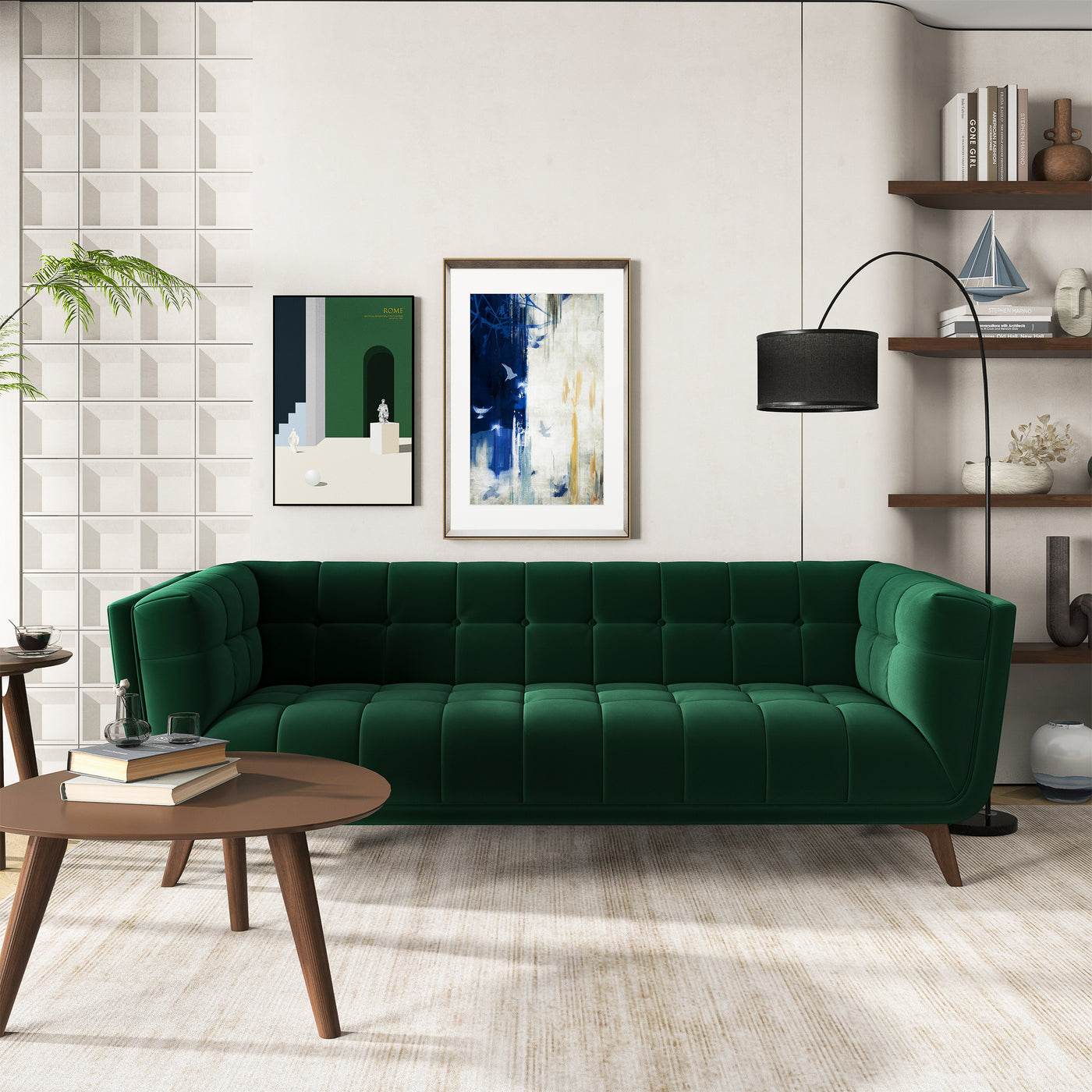 Addison 86" Green Velvet Modern Sofa