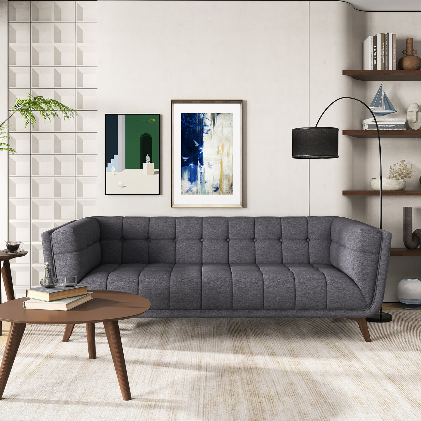 Addison 86" Dark Grey Linen Modern Sofa