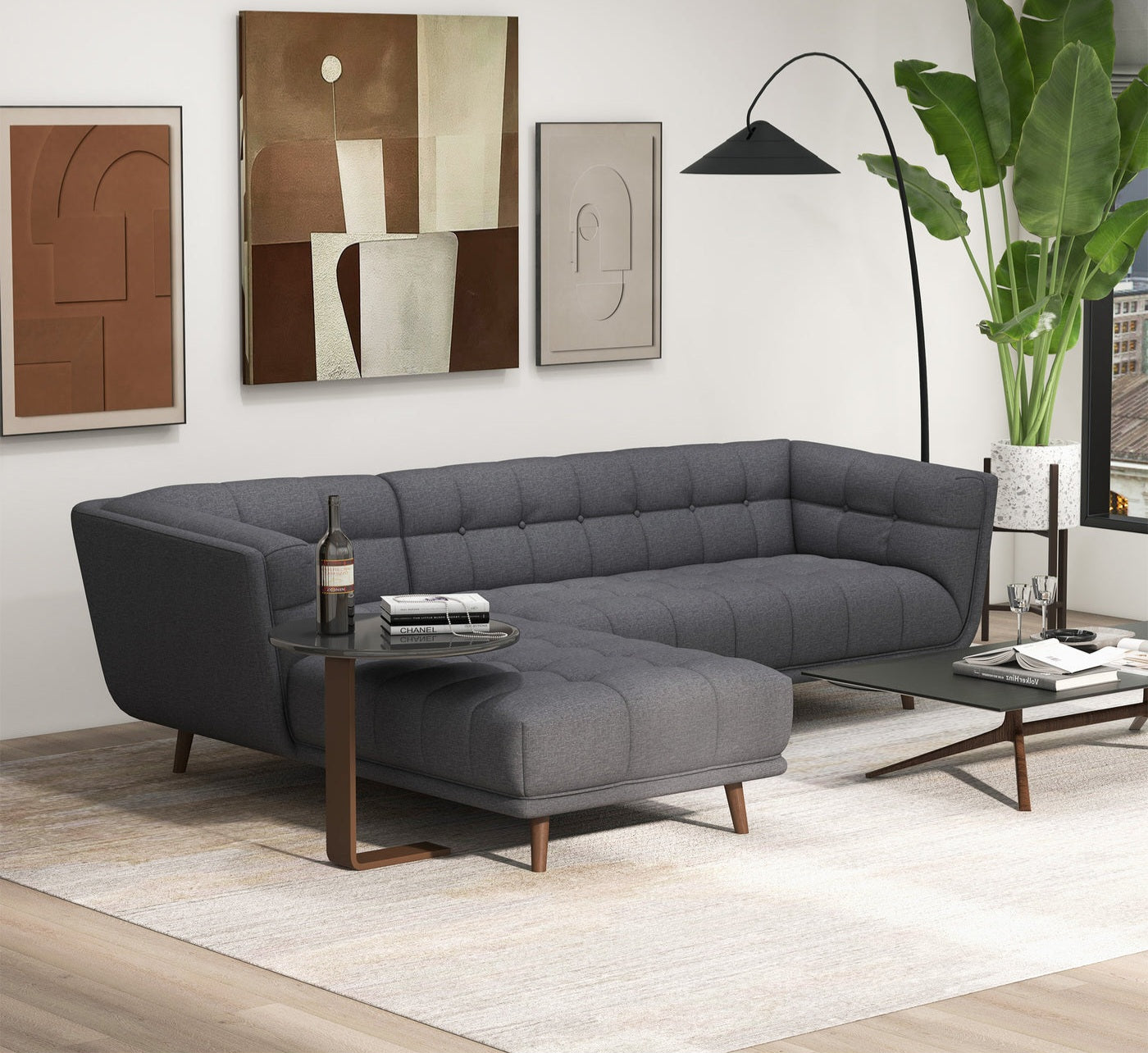 Addison 103" Left Sectional Ash Grey Fabric Sofa