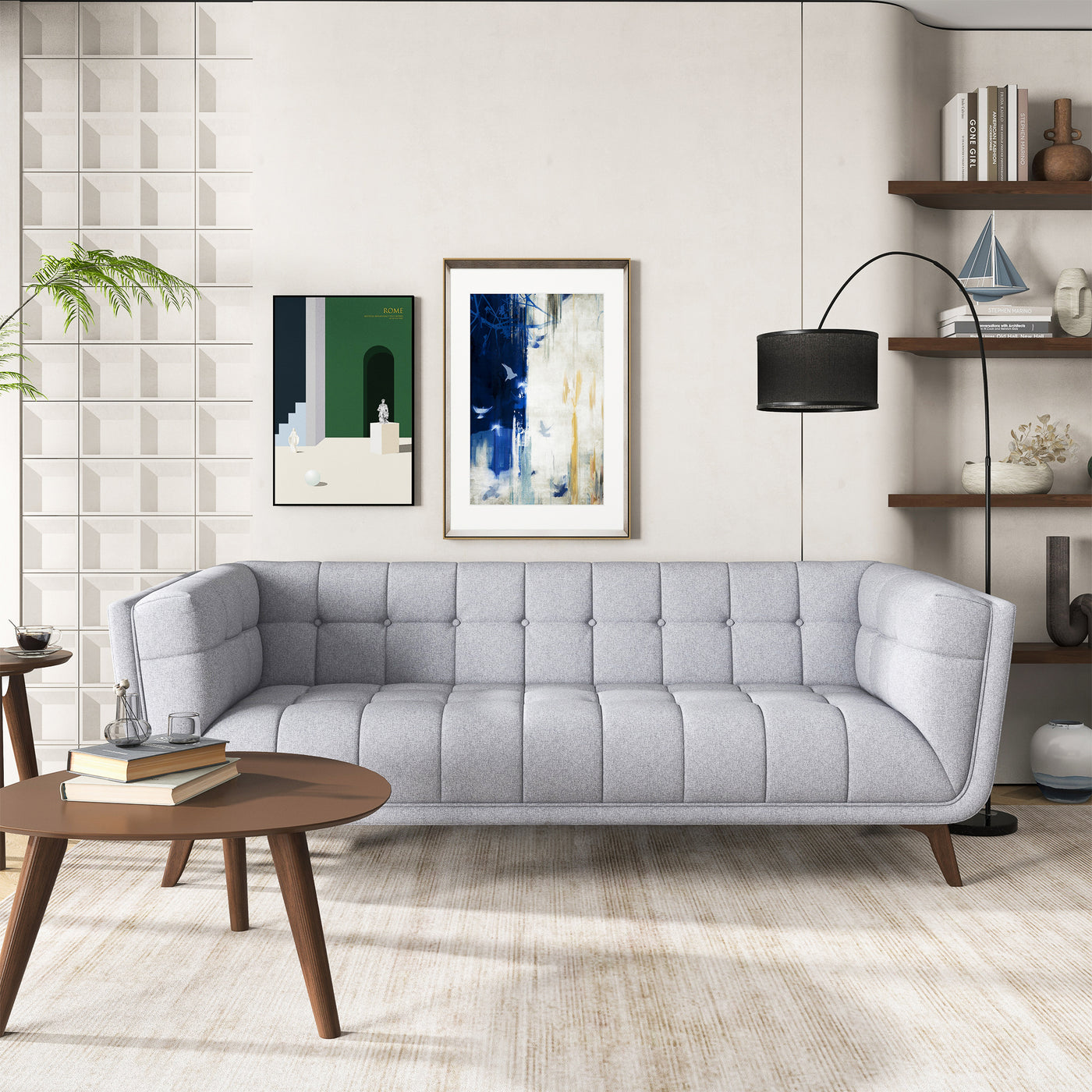 Addison 86" Light Grey Linen Modern  Sofa