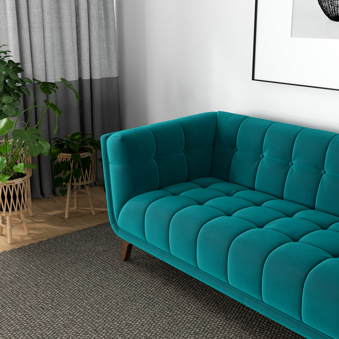 Addison 78" Teal Velvet Modern Sofa