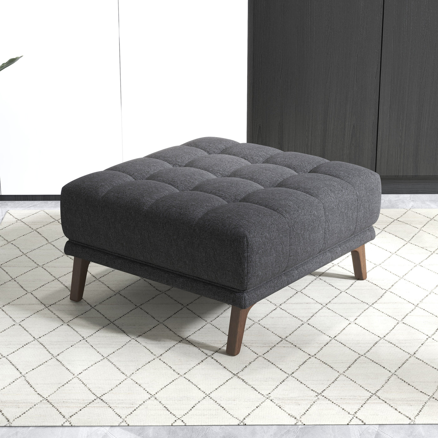 Addison Square Upholstered Ottoman Grey Linen