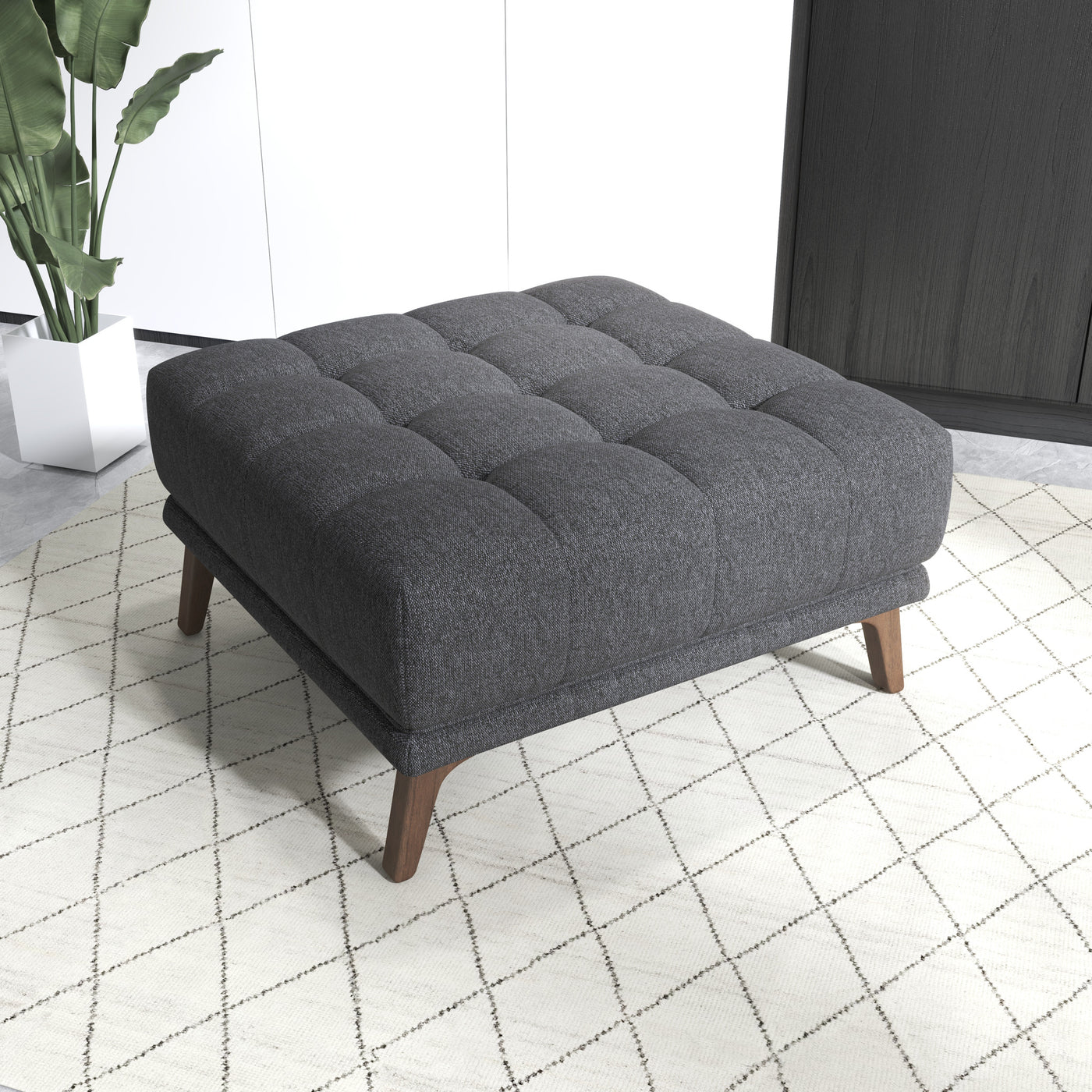 Addison Square Upholstered Ottoman Grey Linen