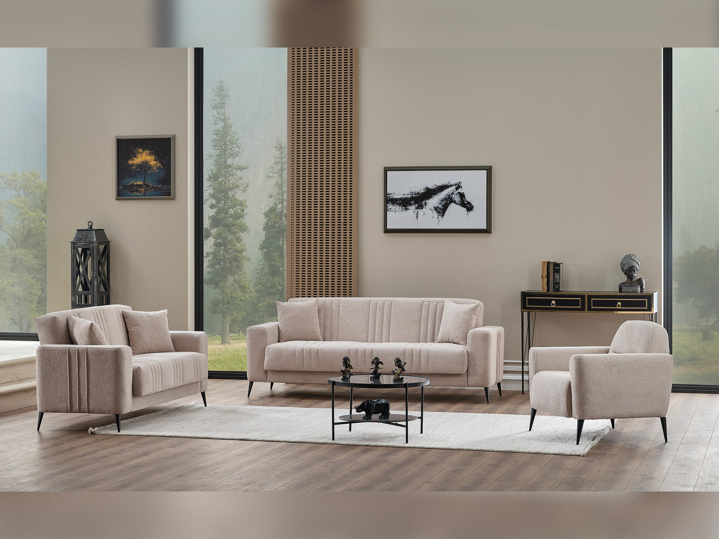 Adela 3-pieces (Sofa & Loveseat & Chair) Livingroom Set Cream