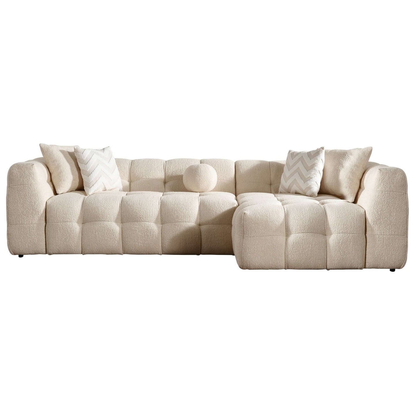 Alana 115" Tufted Ivory Boucle Right Sectional Sofa