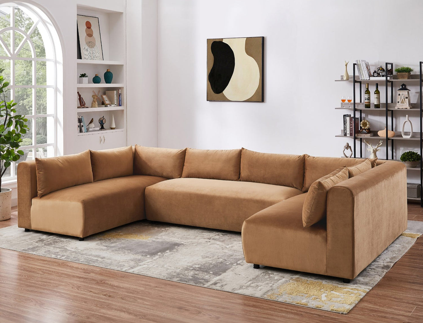 Aleny 140" Cognac Velvet Modular Corner Sectional