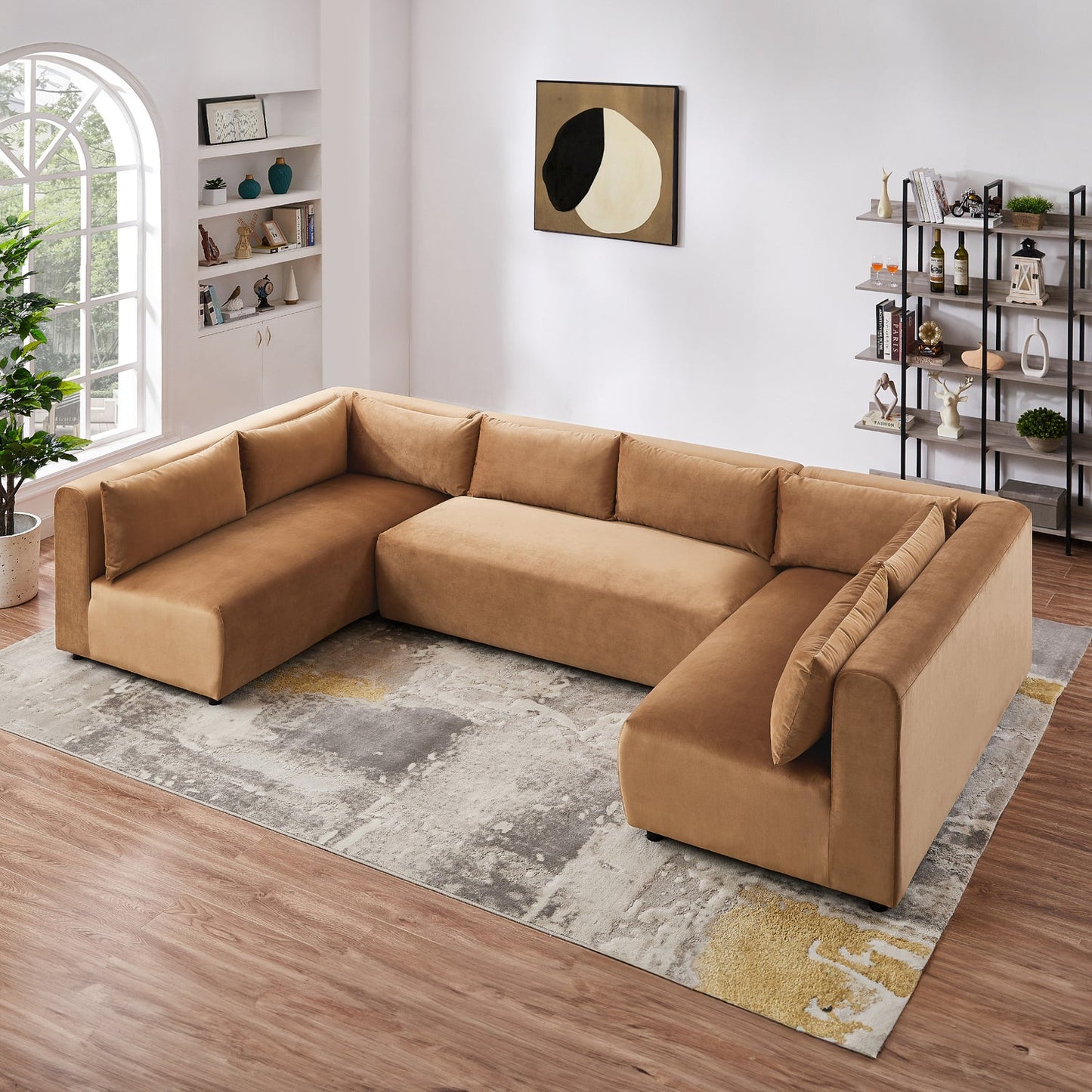 Aleny 140" Cognac Velvet Modular Corner Sectional