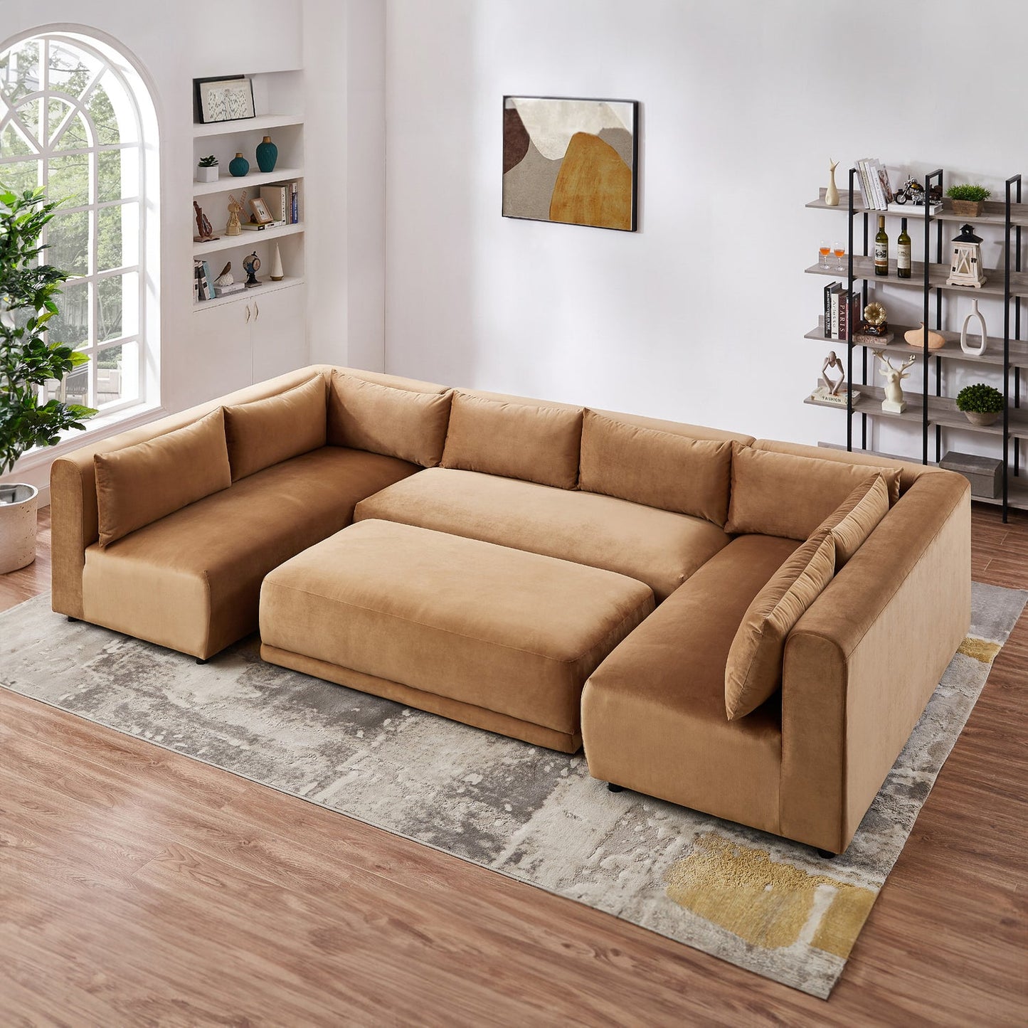 Aleny 140" Cognac Velvet Modular Corner Sectional