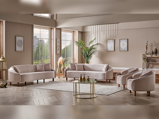 Alessa 4-pieces (2 Sofa & 2 Chair) Livingroom Set Cream