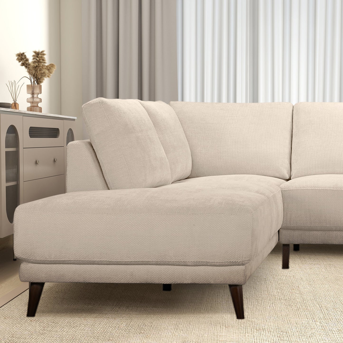 Amara 120"Left or Right Sectional Cream Fabric Sofa