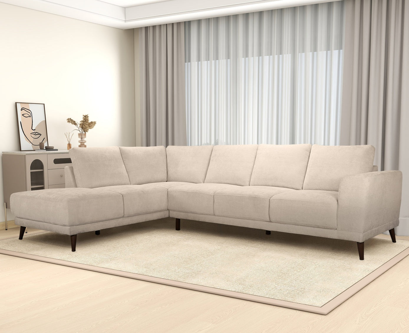 Amara 120"Left or Right Sectional Cream Fabric Sofa