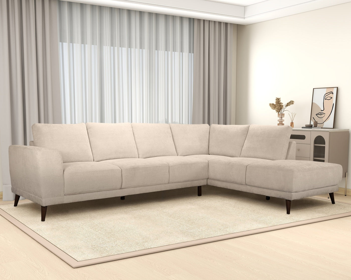 Amara 120"Left or Right Sectional Cream Fabric Sofa