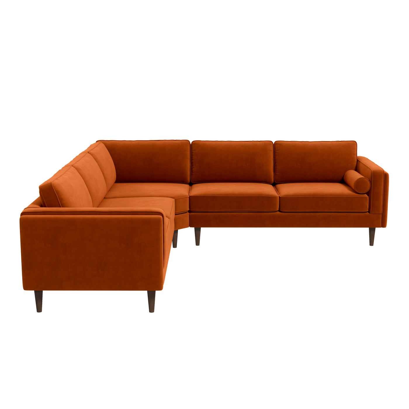 Amber 105" Burnt Orange Velvet Mid-Century Modern Corner Sectional