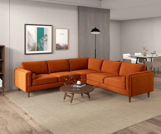 Amber 105" Burnt Orange Velvet Mid-Century Modern Corner Sectional