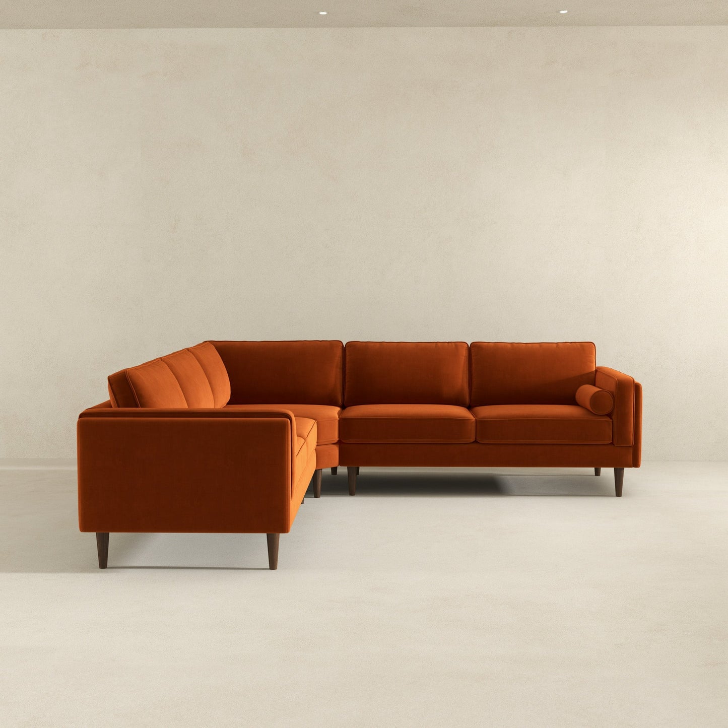 Amber 105" Burnt Orange Velvet Mid-Century Modern Corner Sectional