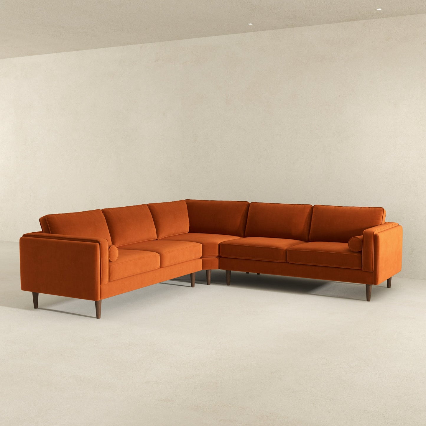 Amber 105" Burnt Orange Velvet Mid-Century Modern Corner Sectional