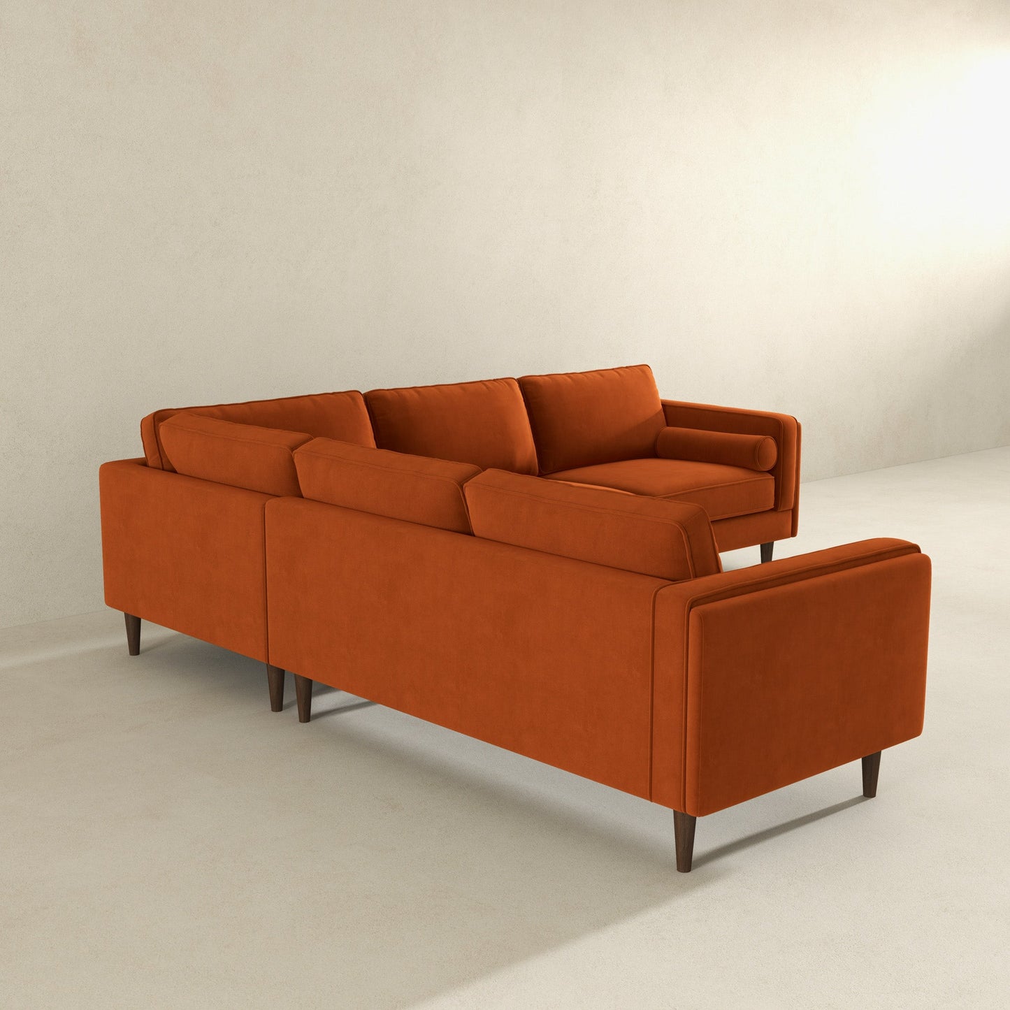 Amber 105" Burnt Orange Velvet Mid-Century Modern Corner Sectional