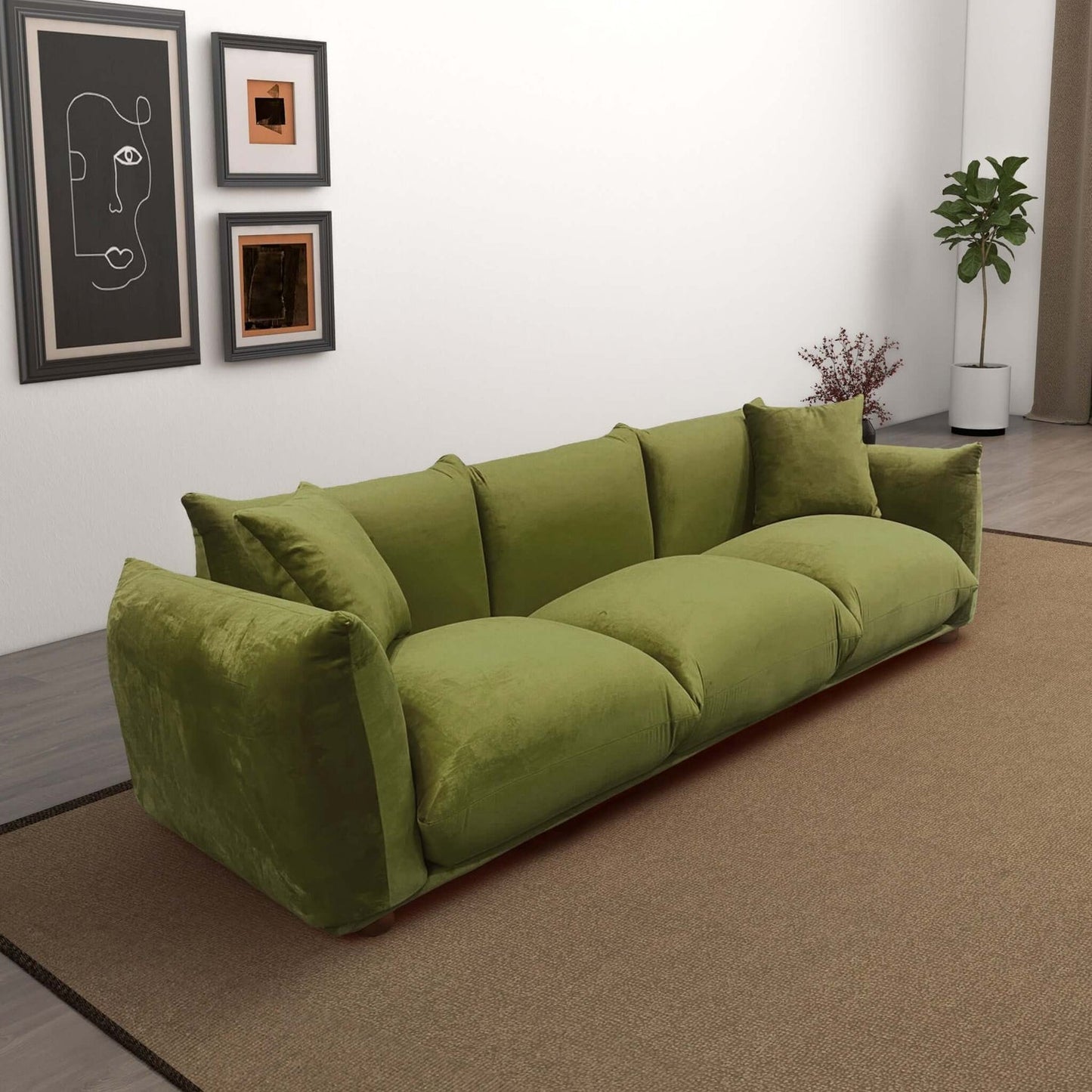 Arlo 100" Olive Green Velvet Sofa