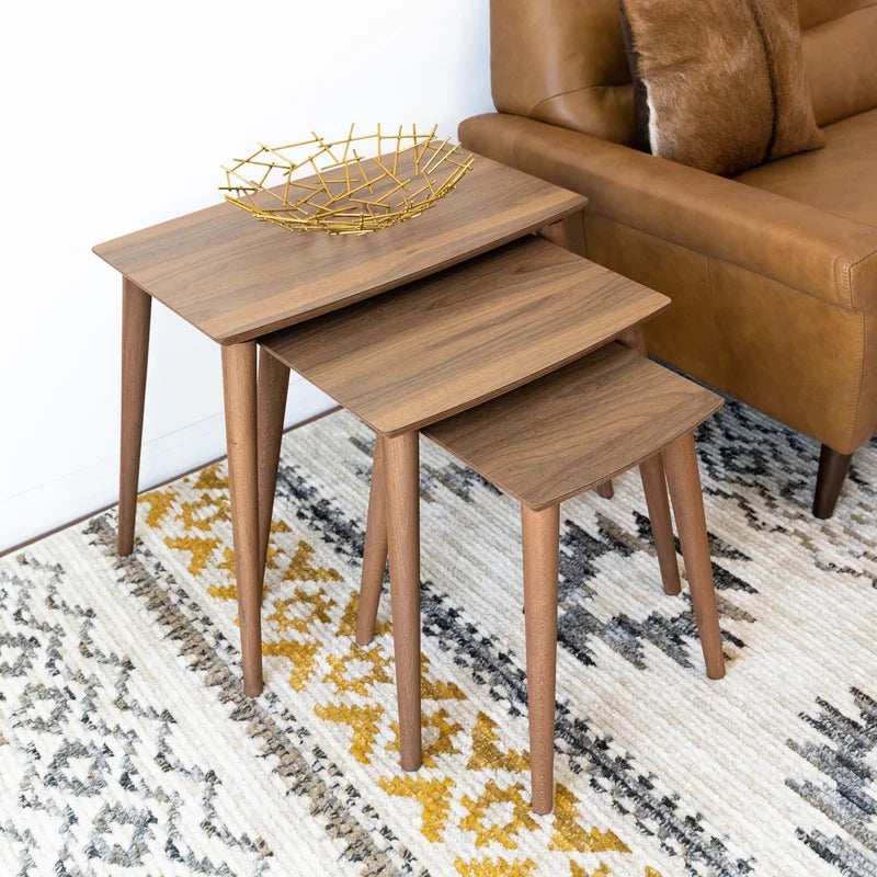 Ronald Mid-Century Modern MDF Nesting Accent Tables In Walnut (Set Of 3)