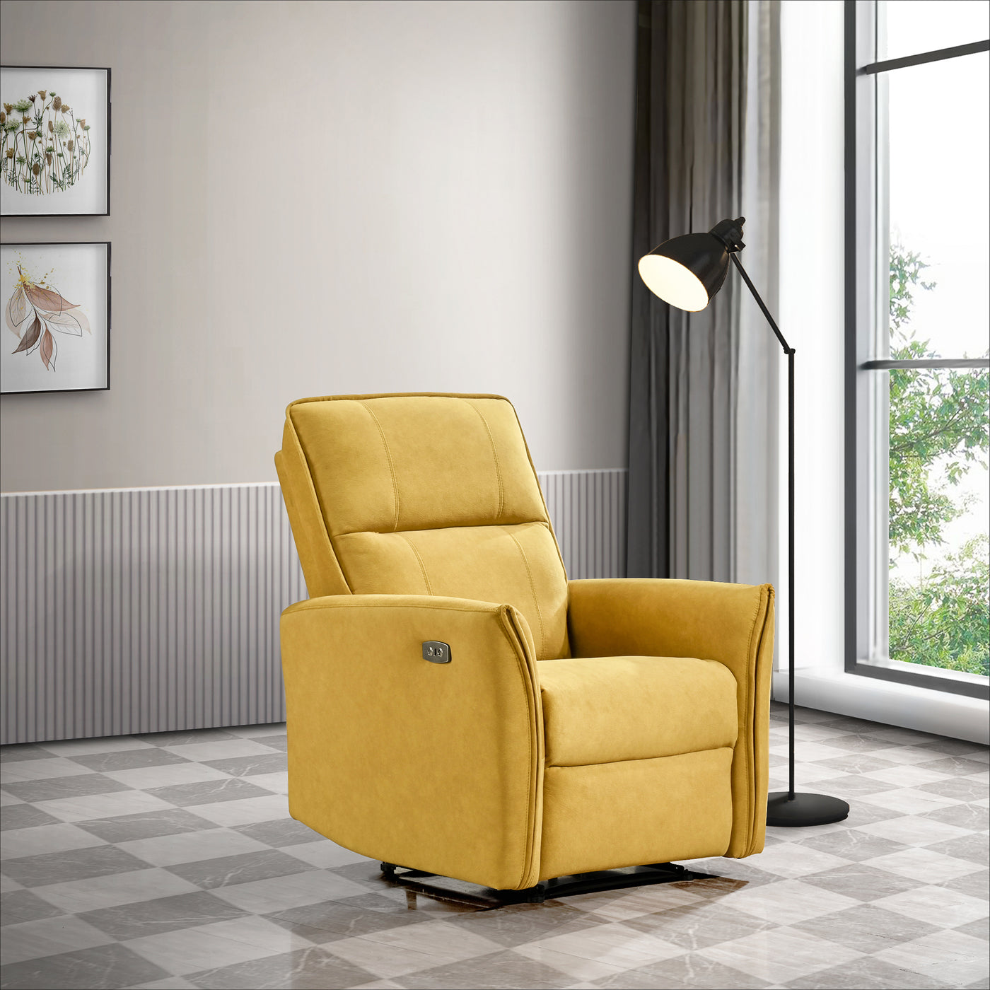 Asheville Dark Yellow Suede POWER Recliner Chair