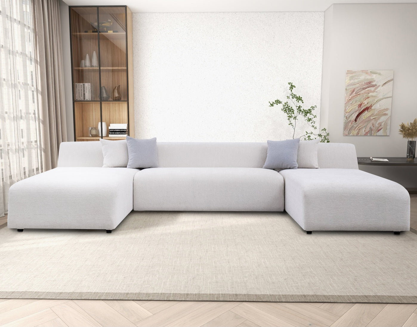 Audrey 140" Cream Chenille U Shape Corner Sofa