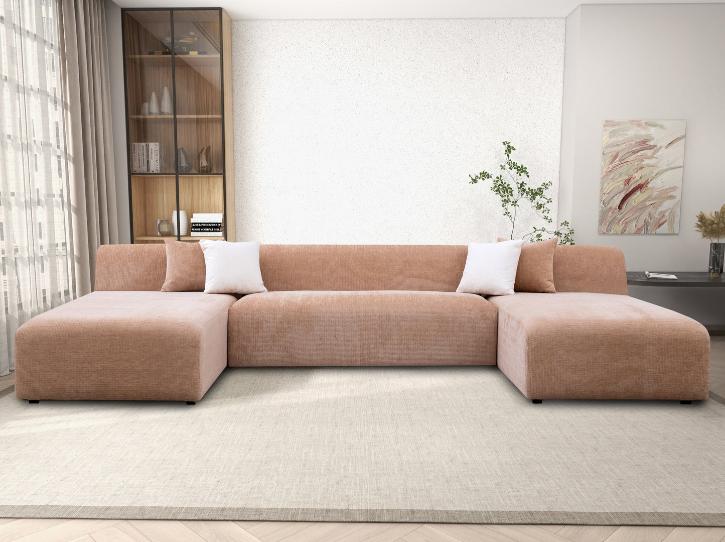 Audrey 140" Peach Chenille U Shape Corner Sofa