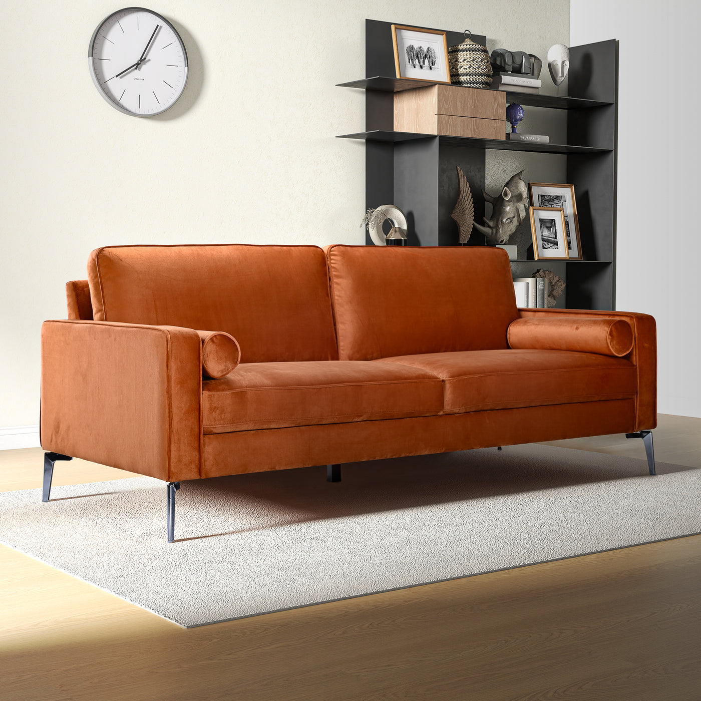 Axten 77" Orange Velvet Sofa