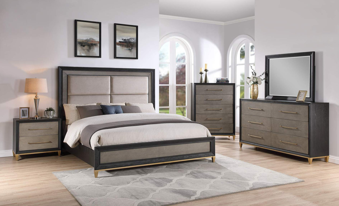 Payson Black/Brown Upholstered Panel Bedroom Set B1200