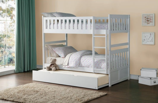 Galen White Twin/Twin Bunk Bed with Trundle | B2053