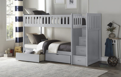 Orion Twin/Twin Grey  Step Bunk Bed with Storage B2063